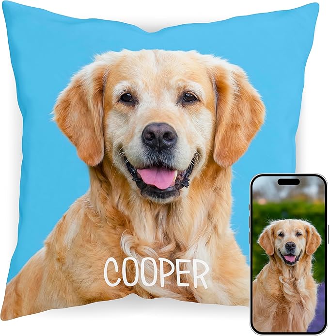Be Burgundy Custom Pet Photo Pillow Cover 16x16 Inch – Personalized Dog or Cat Pillow with Name, Pet Picture Cut-Out Pillowcase, Optional Background Color, Gift for Pet Lovers, Dog Moms & Cat Owners