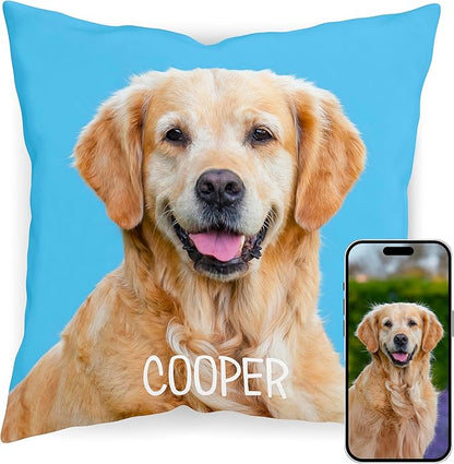 Be Burgundy Custom Pet Photo Pillow Cover 16x16 Inch – Personalized Dog or Cat Pillow with Name, Pet Picture Cut-Out Pillowcase, Optional Background Color, Gift for Pet Lovers, Dog Moms & Cat Owners