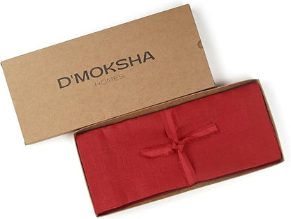 D'Moksha Homes Linen Bright Red Table Runner 120 Inches Long - 100% Pure Linen Dining Table Runner 14 x 120 Inch for Winter, Christmas, Holiday - Machine Washable