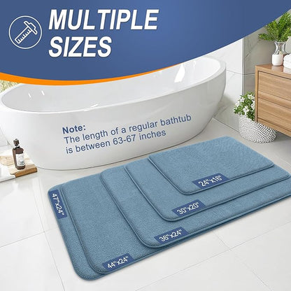 OLANLY Thick Memory Foam Bath Mat Rug 47x32, Extra Soft Absorbent Bathroom Rug, Quick Dry Bath Mats, Non-Slip, Machine Washable Carpet for Bathroom, Tub and Shower, Home Decor Accessories, Airy Blue