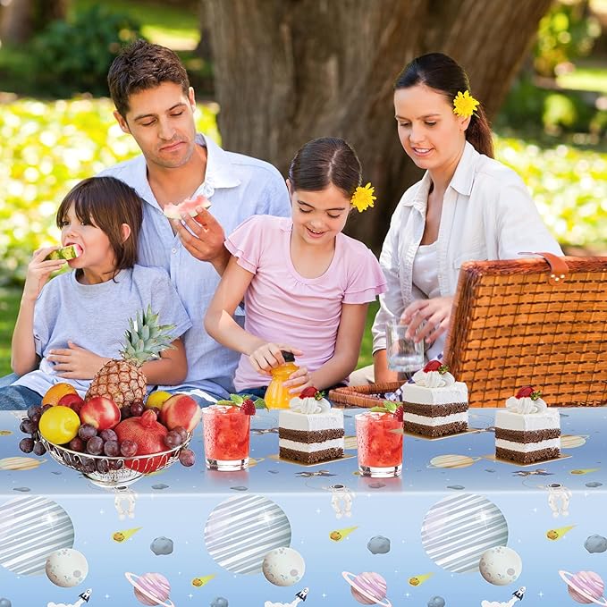 2 Pack Space Tablecloth Plastic 54 X 108inch, First Trip Around The Sun Decorations Table Cloth Disposable Outer Space Table Covers for Kids Birthday Baby Shower Party Supplies