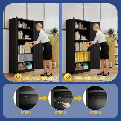 Metal Storage Cabinet with Doors and Adjustable Shelves, 71" Steel Garage Storage Cabinets with lock, Locking Tool Cabinet Utility Cabinets for Garage,Bathroom,Kitchen,Home Office,School,Shop