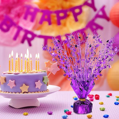 Crowye 18 Pcs Foil Spray Centerpiece Christmas Party Winter Star Table Decoration Burst Metallic Table Centerpieces for Birthday Party Season Holiday(Purple)