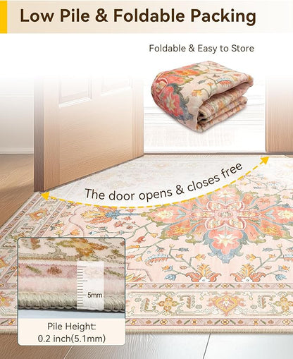 Area Rugs 2'x8' Runner Rug Non Slip Washable for Kitchen Hallway Bedroom Beside Laundry Room Bathroom Rug, Floor Carpet, Light Pink Colorful