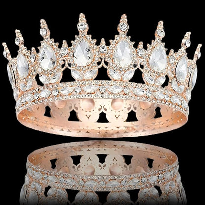Queen Rhinestone Wedding & Bridal Crowns - Rose Gold & White Tiaras for Women - Costume Party & Princess Birthday Accessories