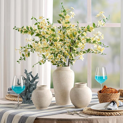 Ceramic Rustic Farmhouse Vase, 6 Inch White Small Flower Vase Decorative Vase Short Pottery Vases for Home Decor Table Living Room Entryway Mantel Bookshelf Bedroom Bathroom Kitchen - White