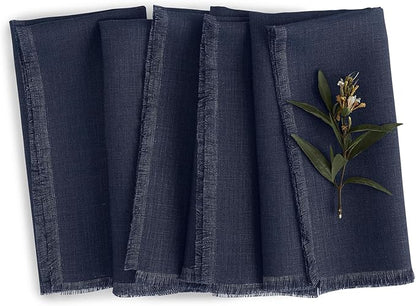 Solino Home Navy Blue Linen Napkins Set of 4-100% Pure Linen Cloth Washable Dinner Napkins 20 x 20 Inch for Fall, Autumn, Christmas, Holiday, Winter, New Year - Fringe