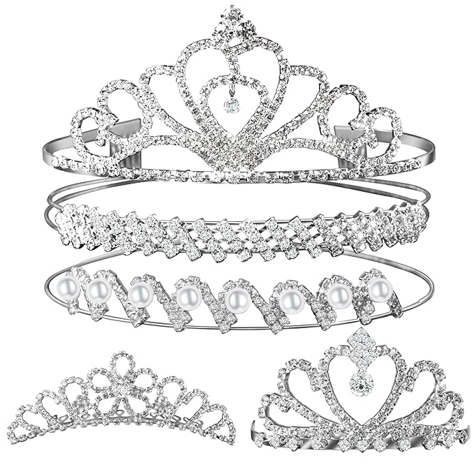 Teenitor Crown, 5pcs Tiaras for Women, Tiara Crown, Silver Tiara for Little Girls Rhinestone Headbands Wedding Headband Party