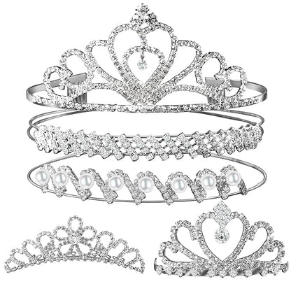 Teenitor Crown, 5pcs Tiaras for Women, Tiara Crown, Silver Tiara for Little Girls Rhinestone Headbands Wedding Headband Party