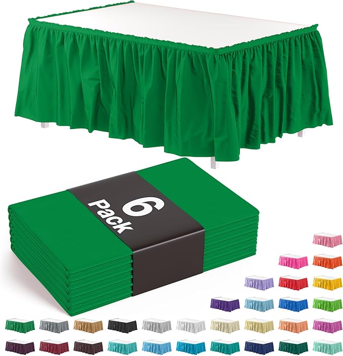 Exquisite Ruffle Table Skirt Emerald Green 6 Pack 14 Ft Long Table Skirts for Rectangle Tables 6ft Plus or Round Tables Skirts with Adhesive Strip for Gender Reveal Decor & Happy Birthday Parties