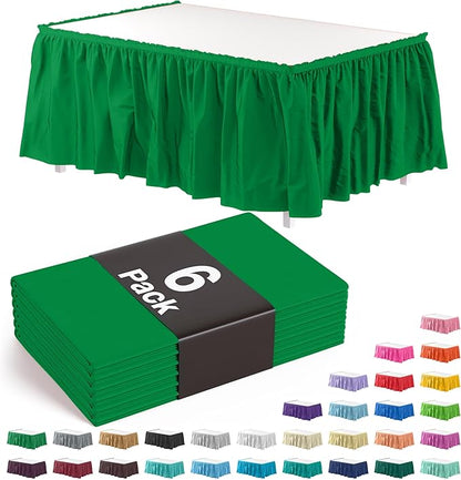 Exquisite Ruffle Table Skirt Emerald Green 6 Pack 14 Ft Long Table Skirts for Rectangle Tables 6ft Plus or Round Tables Skirts with Adhesive Strip for Gender Reveal Decor & Happy Birthday Parties