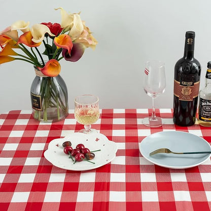 Kesfey 8 Packs Red and White Checkered Tablecloths 54 x 108 Inches Disposable Rectangle Red Gingham Table Cloth Waterproof Plastic Picnic Party Plaid Tablecovers for Picnic BBQ Family Outings