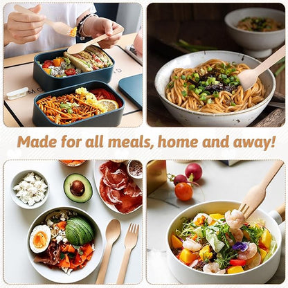500 Pieces Compostable Cutlery Set, Wooden Utensils Set, 200 Spoons, 200 Forks, 100 Knives, Sturdy Wood Disposable Wooden Cutlery, Eco-Friendly Utensils for Party