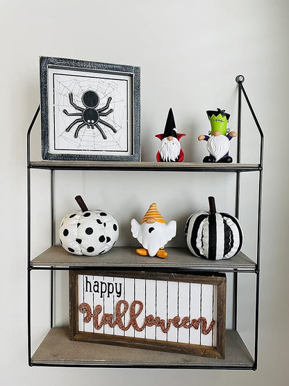 Madanar Resin Halloween Gnomes 3 Piece Set Tiered Tray Swedish Dwarf Shelf Kitchen Mantel Table Fall Home Decorations - Frankenstein, Ghost, Dracula (Halloween)
