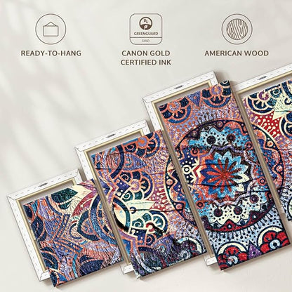 ElephantStock - Mandala Enchantment Wall Art - Horizontal Multi Panel Canvas - 5 Piece Living Room Wall Decor - Digital Art Elements Multi Piece Wall Art - Blue And Beige Decor - 80" x 36"