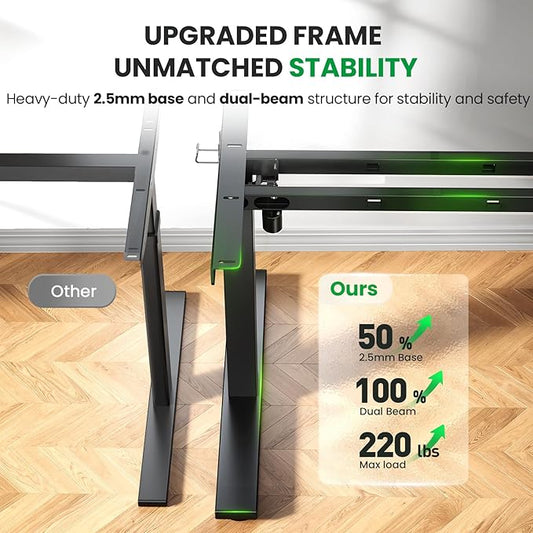 1 Inch Thick Tabletop Electric Standing Desk Adjustable - 60x28 Inch Sit Stand Desk, Double Beam Frame, 3 Memory Height Adjustment, Cable Management for Home Office