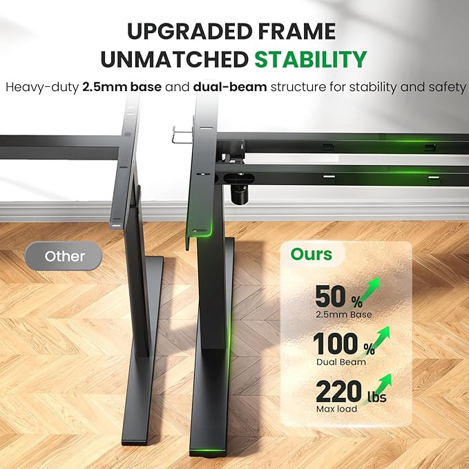 Electric Standing Desk Adjustable - 63x30 Inch Sit Stand Desk with 1 Inch Thick Tabletop, Double Beam Frame, 3 Memory Height Adjustment, Cable Management for Home Office