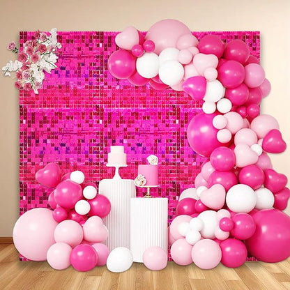 48 PCS Hot Pink Shimmer Wall Backdrop, Laser Square Sequin Photo Backdrops Panel, Glitter Wall Background for Birthdays, Weddings, Halloween, Engagements, Disco Bachelorette Party Decoration (6FTx8FT)