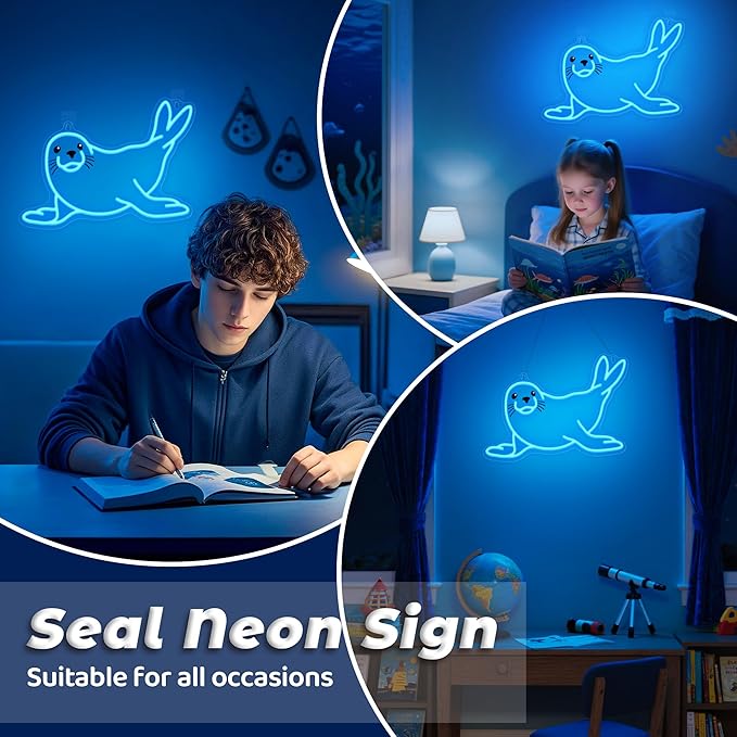 Seal Neon Sign, Dimmable Wall Decor Light. Birthday Party Decorations for Home, Patio, Garden, Bars, Restaurants, Hotels, Stores, Clubs, Gift for Friends Family and Kids
