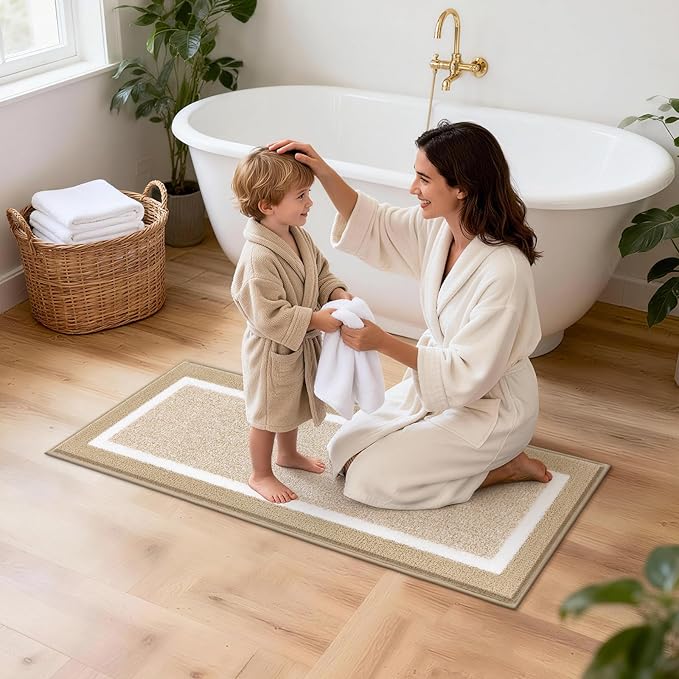 Pauwer Bathroom Rugs Sets 3 Piece Bathroom Shower Rugs with U-Shaped Contour Toilet Mat Absorbent Microfiber Plush Bath Mats Non Slip Bath Rugs Machine Washable Shaggy Bath Floor Mats