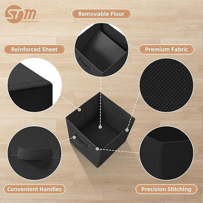 STORAGE MANIAC Storage Cubes, 11 Inch Durable 6 Pack Fabric Foldable Collapsible Bins with Handles for Organization, Closet, Shelves, Offices, Toys, Black