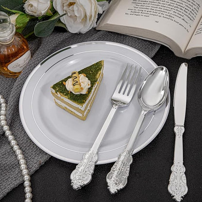 Supernal 360pcs Plastic Silverware, Silver Disposable Cutlery,Silver Plastic Silverware include 120 Plastic Forks, 120 Plastic Spoons, 120 Plastic Knives, Perfect for Birthday,Party,Wedding