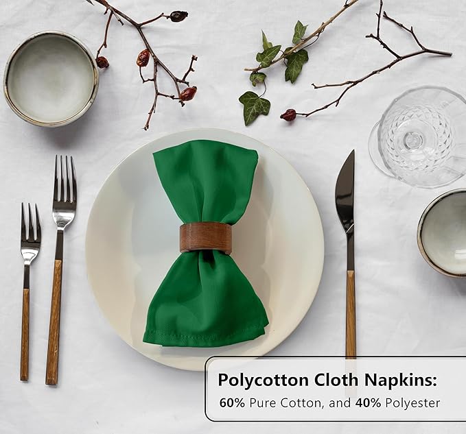 Zoyer Cloth Napkins Set of 12, 18x18 Inches Cotton Enrich Napkins Cloth ‎Washable, Soft & Durable Dinner Napkins for Parties, Wedding, Christmas, ‎Thanksgiving & Everyday Use - Dark Green