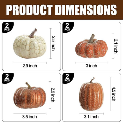 Artgar Pumpkin Decor, 8 PCS Halloween Pumpkin, Metal Cracked Design Foam Pumpkins for Halloween Thanksgiving Fall Home Table Indoor Outdoor Decorations