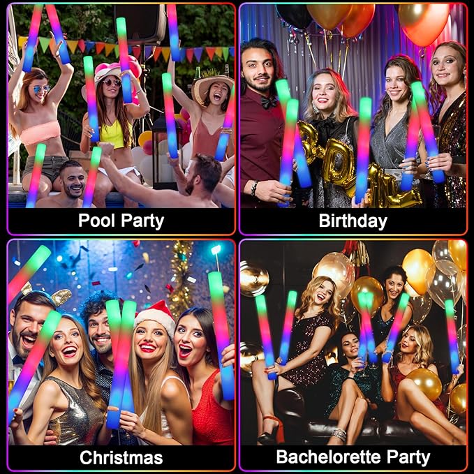 120 PCS Foam Glow Sticks with 3 Modes Colorful Flashing, LED Light Sticks, Glow in the Dark Party Suppliesfor Wedding, Raves, New Year Carnival