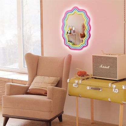 Kavaas Wavy Neon Mirror 16.9" x 12.7", LED Wave Mirror with Lights for Bedroom, Girls Room - Best Gifts for Teen Girls, Birthday, Christmas