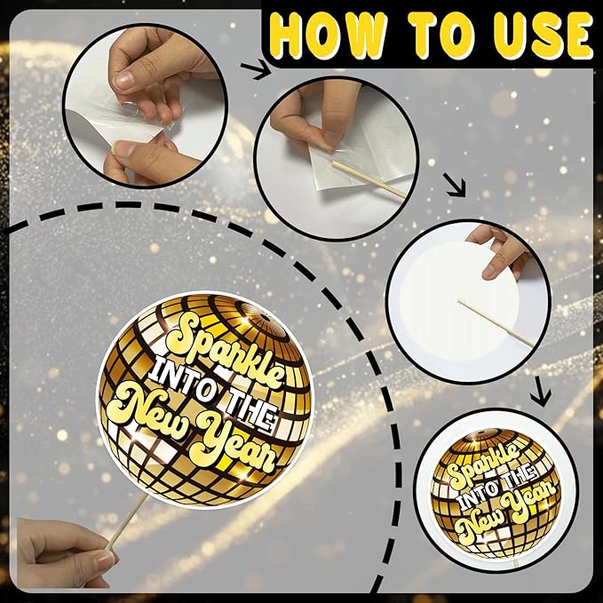 2026 Happy New Years Photo Booth Props, Black Gold New Years Eve Photo Props for 2026 New Year Eve Party Favor Supplies Decorations (24Pcs)
