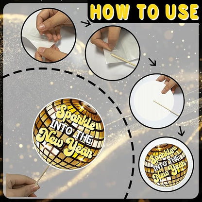 2026 Happy New Years Photo Booth Props, Black Gold New Years Eve Photo Props for 2026 New Year Eve Party Favor Supplies Decorations (24Pcs)