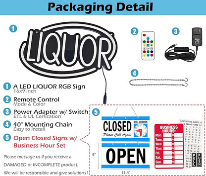 LIQUOR LED Neon Sign for Business,16x9 inch Liquor Stores Sign RGB Bright Led for Window Wall Door VapeSmoke Store