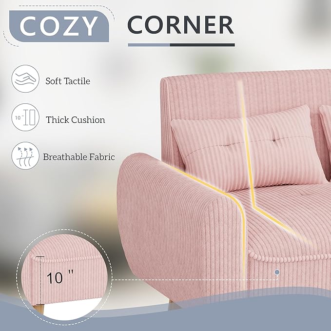 Shintenchi Small Modern Loveseat Couch Sofa, Mid Century Fabric Upholstered 2-Seat Sofa Couch Love Seats Furniture for Small Space,Living Room,Studio,Apartment with 2 Pillows, Pink
