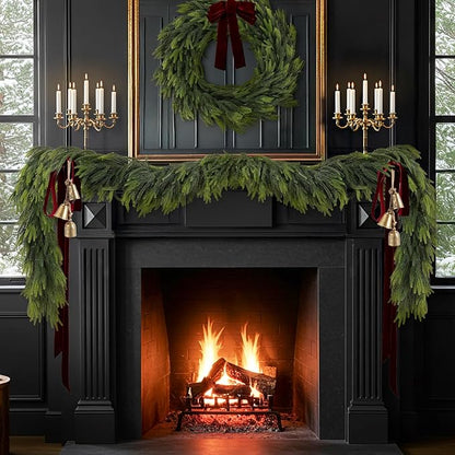 N&T NIETING 6FT Christmas Norfolk Pine Garland Real Touch Pine Artificial Faux Greenery Garlands Winter Christmas Garland for Table Mantle Fireplace Holiday Indoor Outdoor Xmas Decorations (6 Pcs)