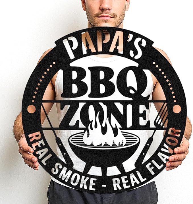 Personalized BBQ Metal Cut Sign, Custom Name Grill Wall Decor for Patio and Backyard, Rustic Outdoor Barbecue Gift