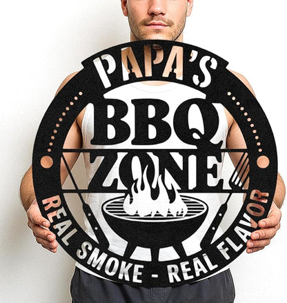 Personalized BBQ Metal Cut Sign, Custom Name Grill Wall Decor for Patio and Backyard, Rustic Outdoor Barbecue Gift