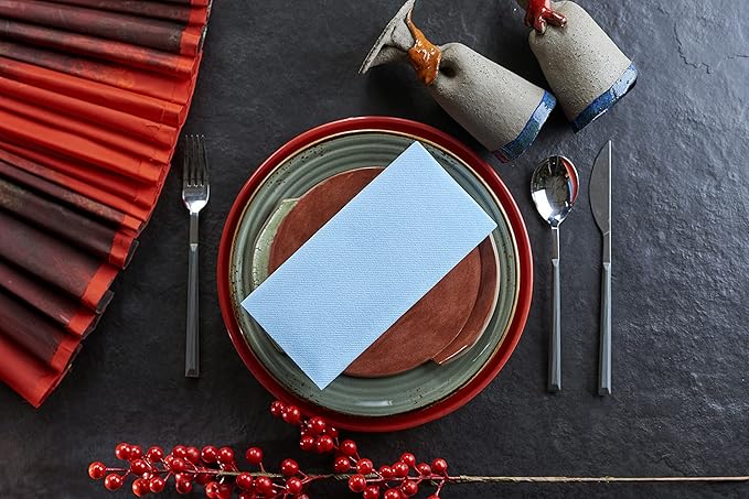 Baby Blue Paper Napkins | Linen Feel Guest Disposable Cloth Like Dinner Napkins | Hand Towels | Soft, Absorbent, Paper Hand Napkins for Kitchen, Bathroom, Parties, Weddings, Dinners | 50 Pack