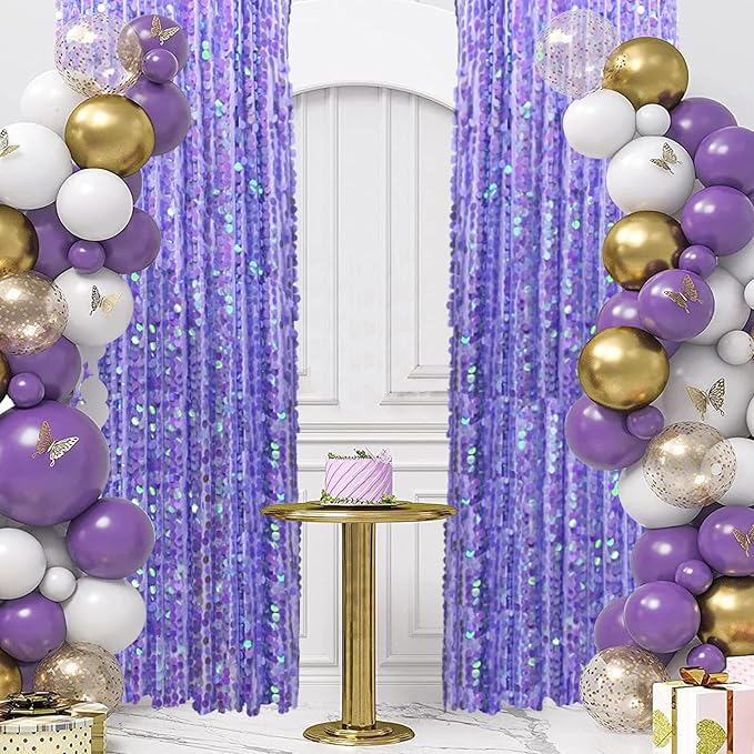 Big Sequin Backdrop Curtains, Sequin Fabric Photography Backdrop, Shimmer Photo Backdrop Payette Sequins Curtain Panels for Wedding Party Christmas Decor - 9x9FT, Iridescent Purple
