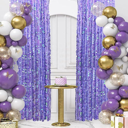 Big Sequin Backdrop Curtains, Sequin Fabric Photography Backdrop, Shimmer Photo Backdrop Payette Sequins Curtain Panels for Wedding Party Christmas Decor - 9x9FT, Iridescent Purple