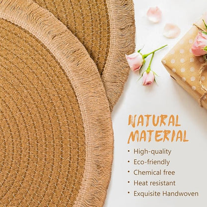 13.8 in Round Woven Placemats Set of 8, Washable Cotton Rope Place Mats for Dining Table Decor, Boho Farmhouse Rustic Table Mats Plate Chargers for Dinner Plates