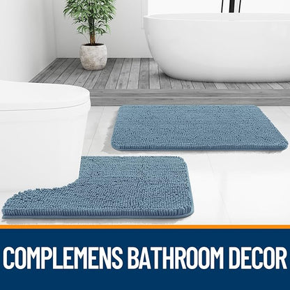 OLANLY Bathroom Rugs 30x20, Extra Soft Absorbent Chenille Bath Rugs, Rubber Backing Quick Dry, Machine Washable Bath Mats for Bathroom Floor, Tub and Shower, Home Decor Accessories, Airy Blue