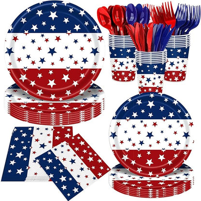 140Pcs Independence Day Party Supplies 4th of July Party Decorations Plates and Napkins Patriotic Memorial Day Party Decor Star Print Paper Plates, Serve for 20