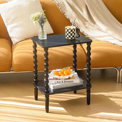 End Tables Set of 2, Small Side Table with Storage Shelf, Nightstands for Bedroom Set of 2 for Living Room, Office and Small Spaces (Black)