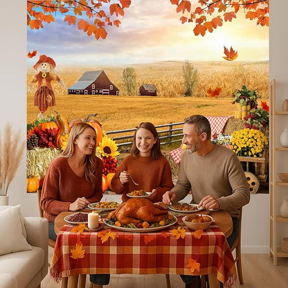 LTLYH 7x5ft Fall Harvest Backdrop Thanksgiving Party Barn Pumpkins Sunflowers Scarecrow Decorations Banner Background184