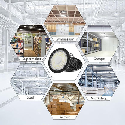 10 Pack LED High Bay Light 300W 30000LM, UFO LED Shop Light with 4ft Plug Cable, 6000K Commercial Bay Lighting, IP65 Waterproof for Warehouse Workshop
