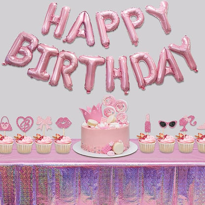 Metallic Pink Happy Birthdays Banner - GREATRIL Party Decorations for Birthdays/Unicorn/Princess/Butterfly Happy Birthdays Letters (Pink)