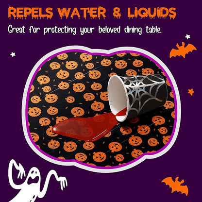 Halloween Tablecloth, 2-Pack Disposable Table Cloths, Pumpkins and Spider Web Plastic Covers, 54 x 108 Inches, Party Decorations