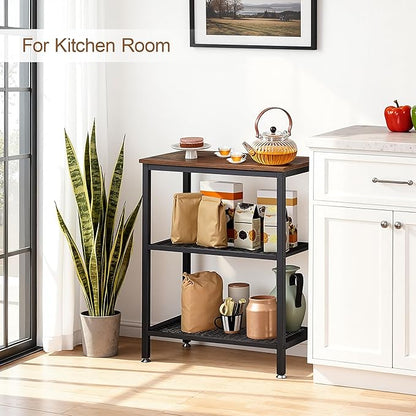 VECELO Tall End Side Tables,30" Height Nightstand with 3-Tier Storage Shelf for Bedroom Living Room, Easy Assembly,Industrial Style, Brown