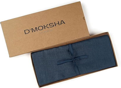 D'Moksha Homes Linen Navy Blue Table Runner 84 Inches Long - 100% Pure Linen 14 x 84 Inch Table Runner for Dining, Winter, Christmas, Holiday - Machine Washable